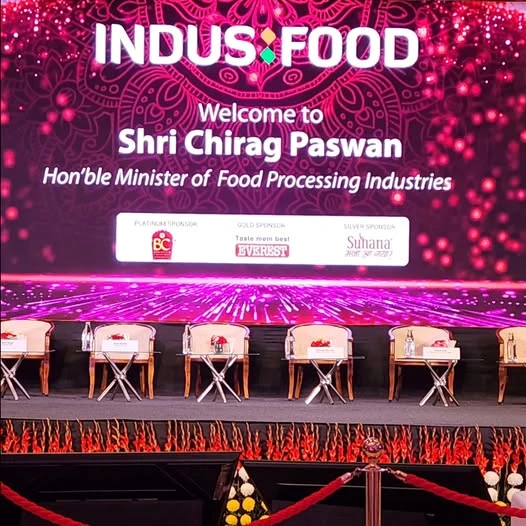 Escenario de la inauguración de Indusfood 2025 con el ministro Chirag Paswan